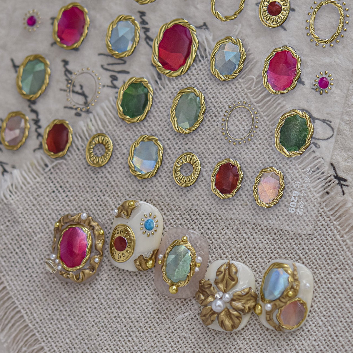 Baroque Gemstone Nail Art Stickers Vintage Gold Jewel Decals