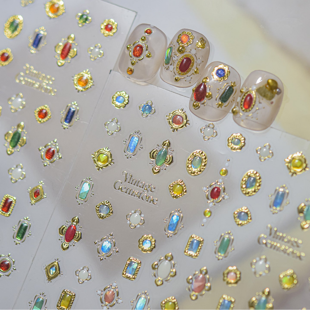 Baroque Gemstone Nail Art Stickers Vintage Gold Jewel Decals