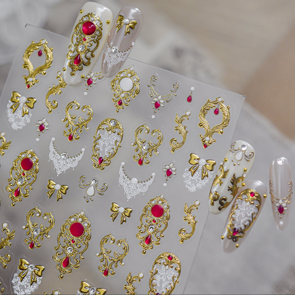 Baroque Luxury Gold & Red Gem 3D Nail Stickers 6074