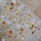 Baroque Luxury Gold & Red Gem 3D Nail Stickers 6074