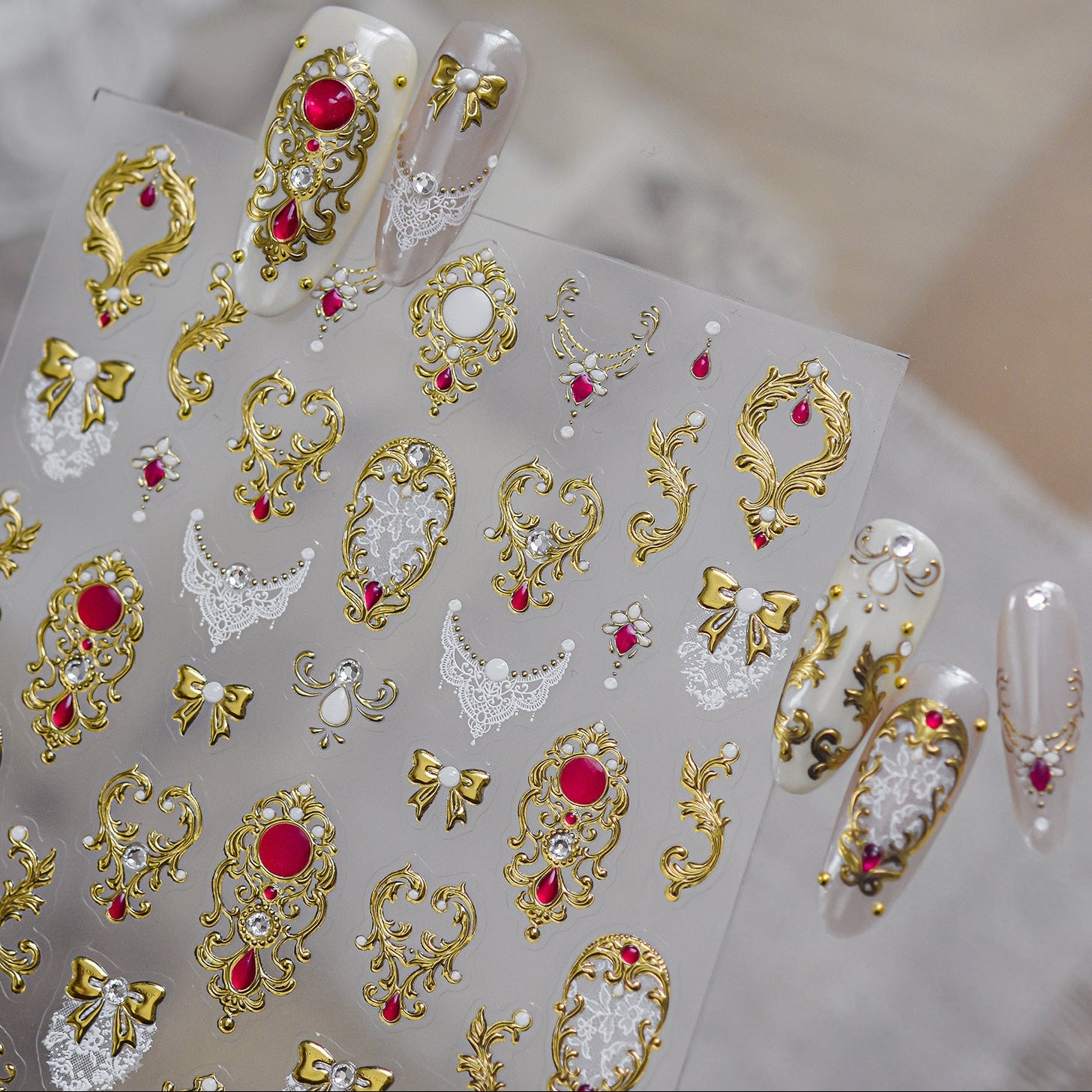Baroque Luxury Gold & Red Gem 3D Nail Stickers 6074