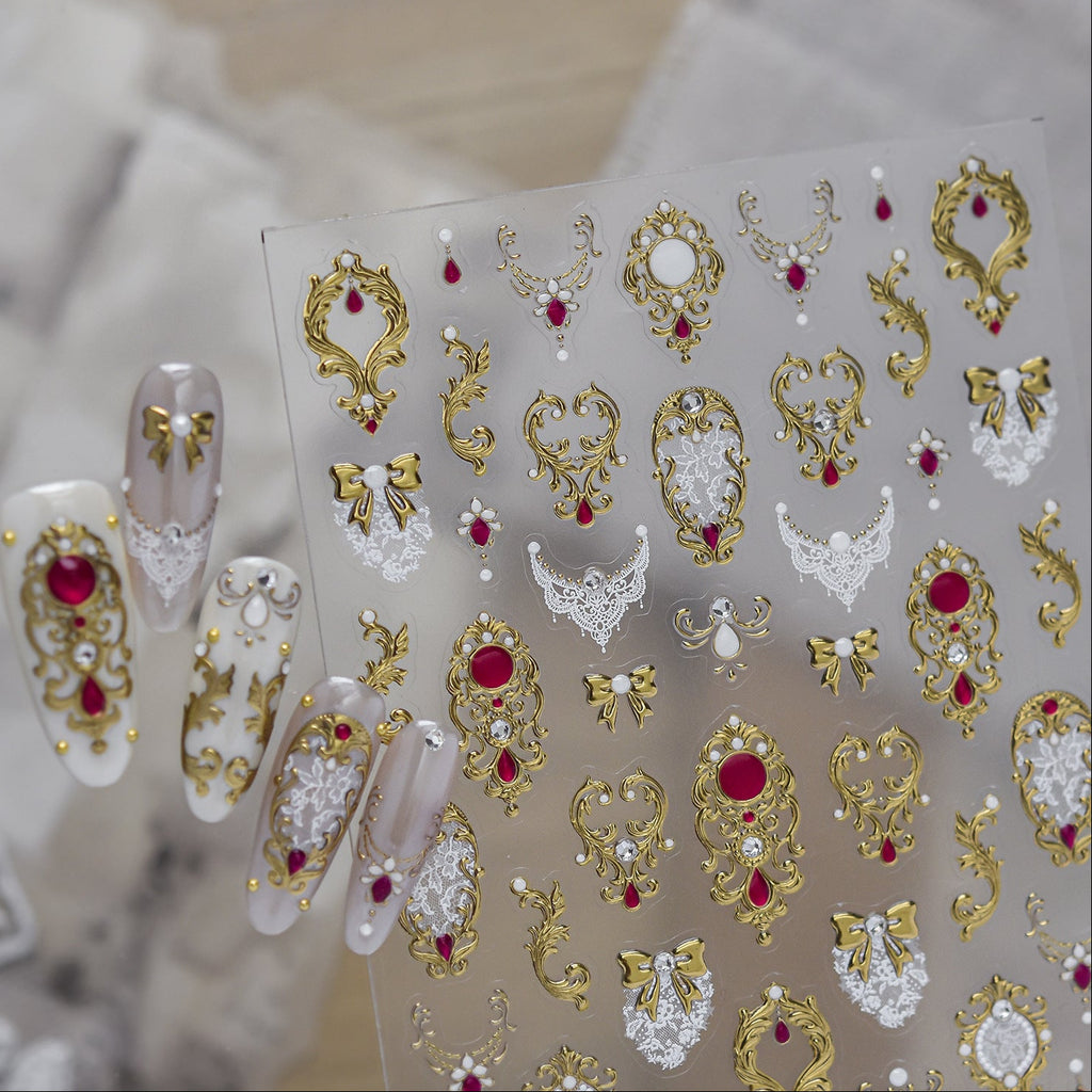 Baroque Luxury Gold & Red Gem 3D Nail Stickers 6074