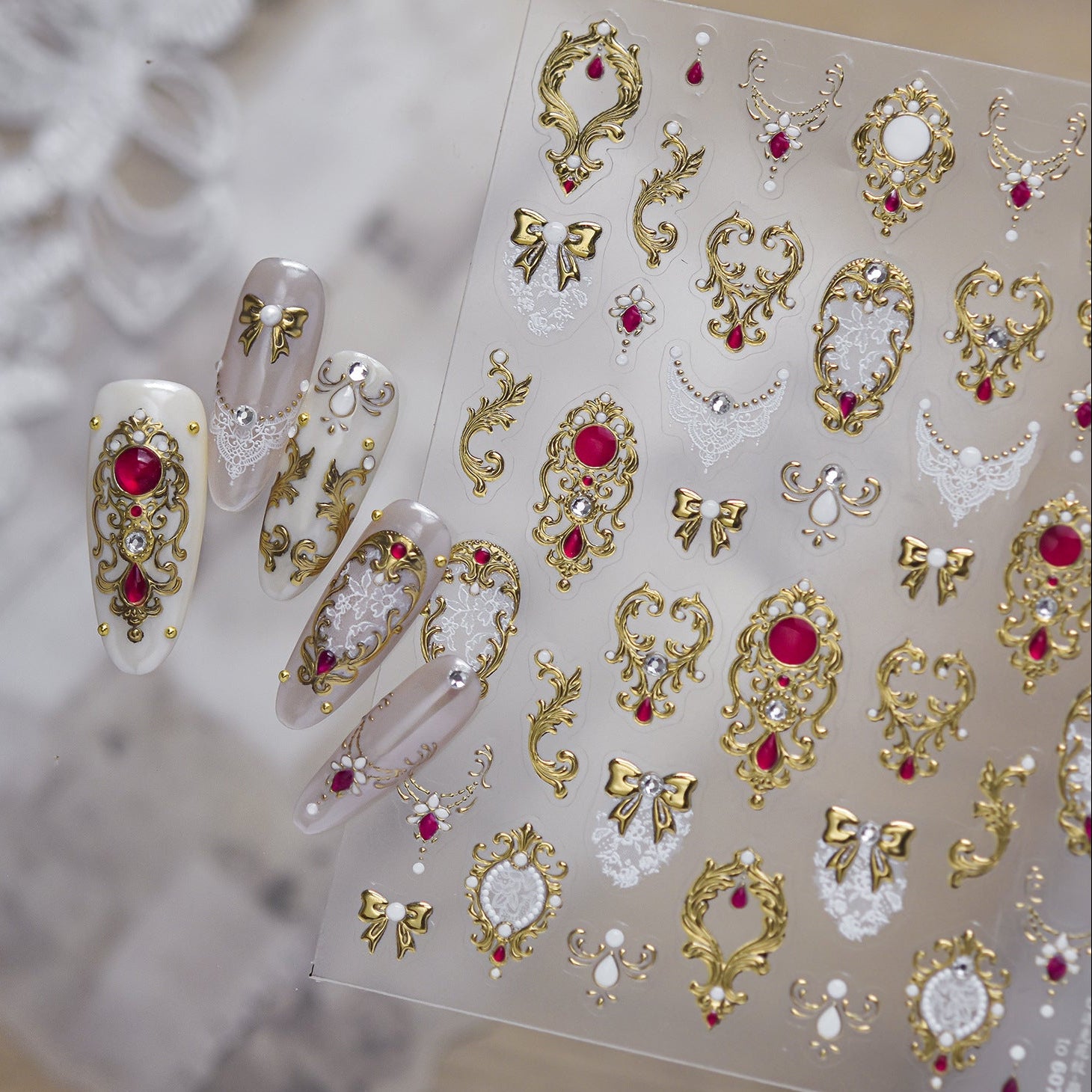 Baroque Luxury Gold & Red Gem 3D Nail Stickers 6074