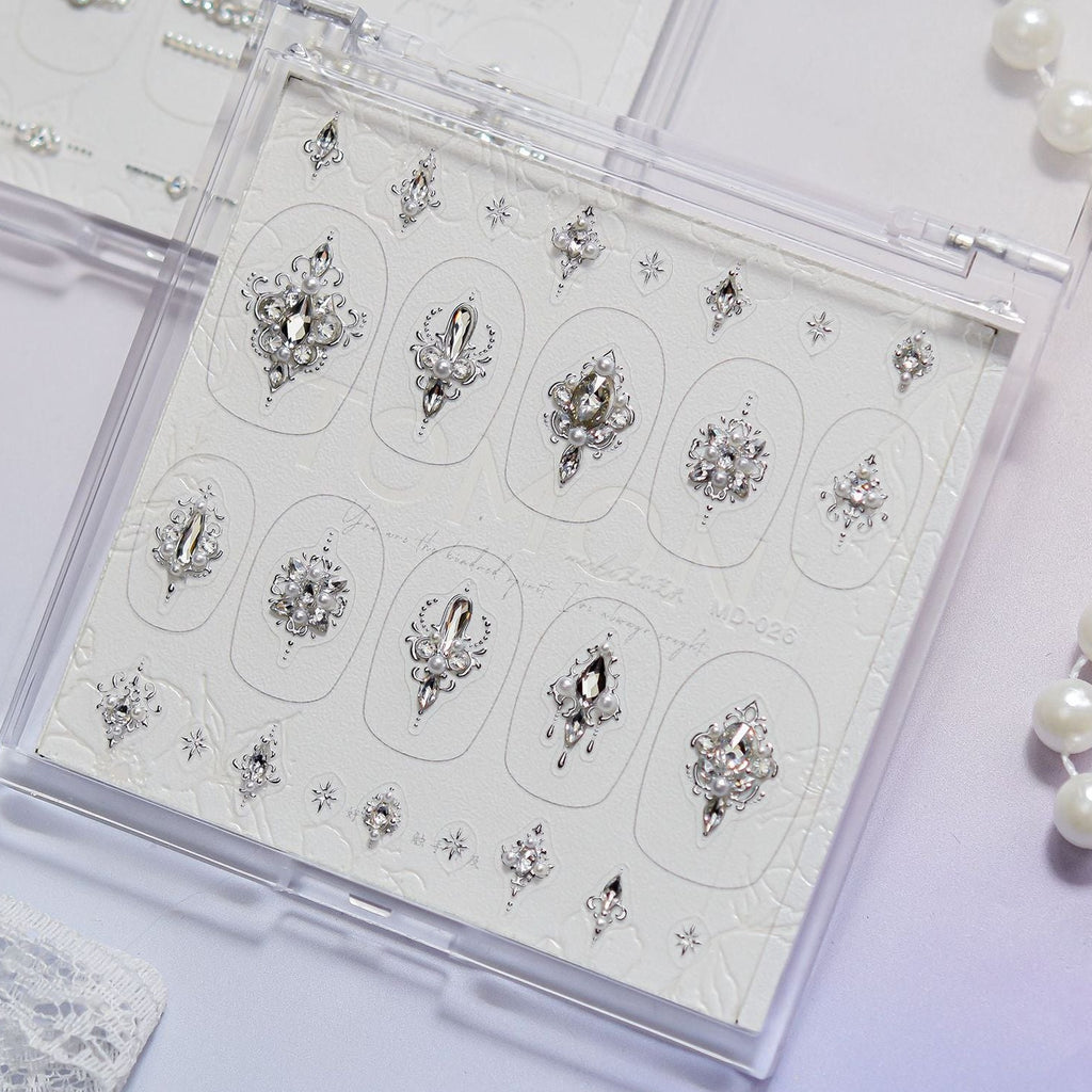 Baroque Palace Rhinestone Nail Stickers – Pre-Arranged Self-Adhesive Nail Gems MD026