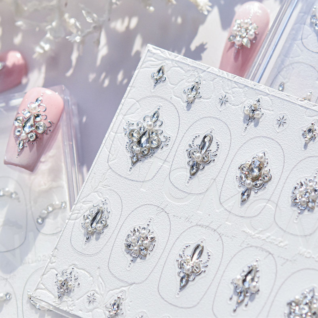 Baroque Palace Rhinestone Nail Stickers – Pre-Arranged Self-Adhesive Nail Gems MD026