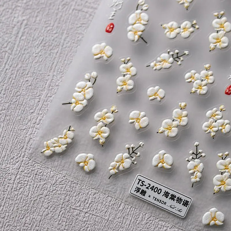 Begonia Flower Nail Art Stickers Adhesive Slider Floral Sticker Decals TS2399