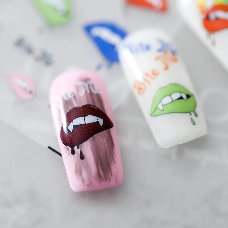 Bite Me Nail Art Stickers Hot Red Lips Adhesive Sticker Decals 
