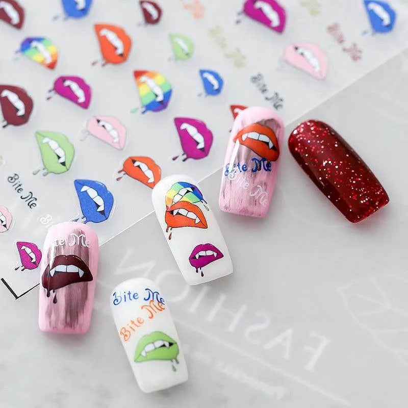 Bite Me Nail Art Stickers Hot Red Lips Adhesive Sticker Decals 