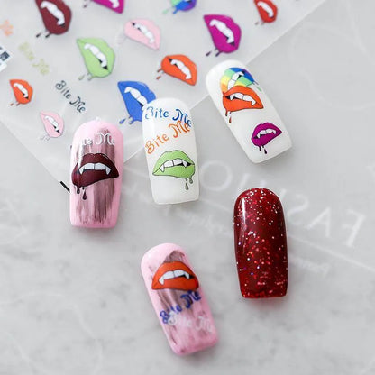 Bite Me Nail Art Stickers Hot Red Lips Adhesive Sticker Decals 