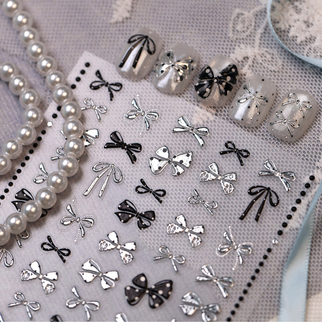 Black Lace & Gothic Cross Nail Stickers - Vintage Dark Coquette Decals 1498