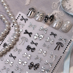 Black Lace & Gothic Cross Nail Stickers - Vintage Dark Coquette Decals 1498