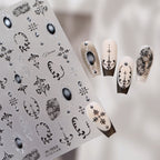 Black Lace & Gothic Cross Nail Stickers - Vintage Dark Coquette Decals 1503