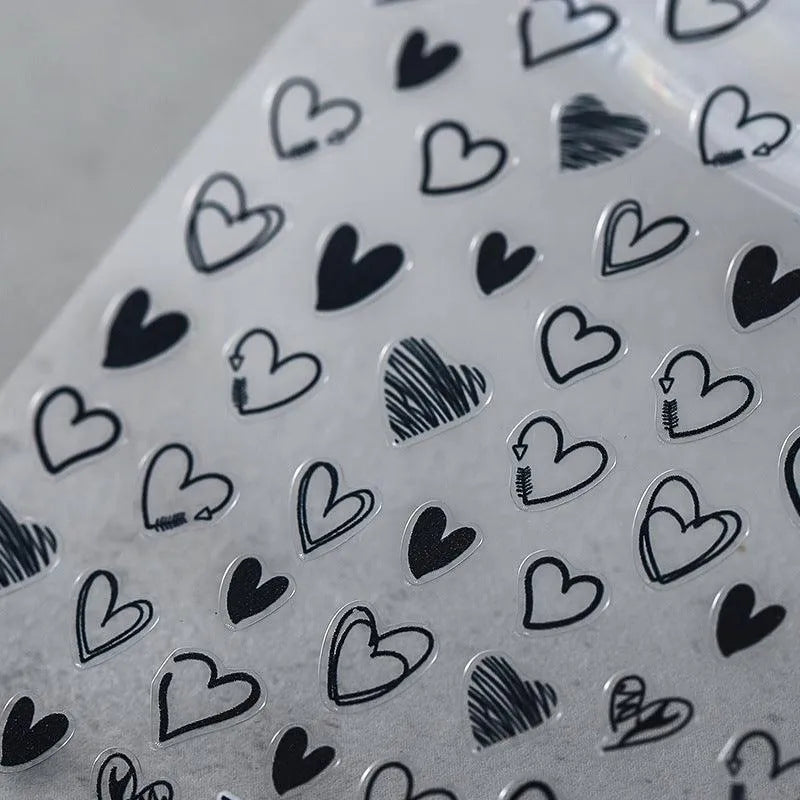 Black Love Heart Nail Art Stickers Adhesive Hearts Shape Sticker Decals For Valentine's Day TS915