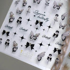 Black Rose Nail Art Stickers Adhesive Slider Embossed Rose Bow Sticker Decals TL010