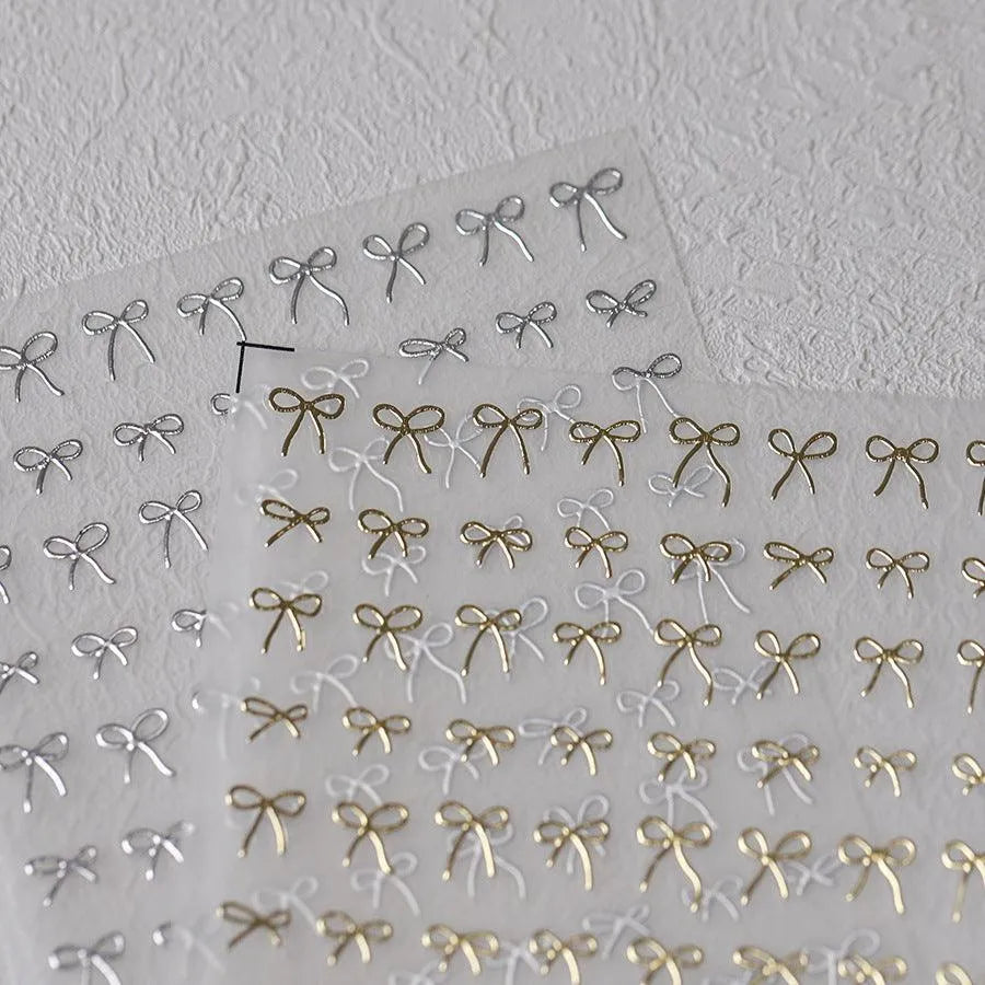 Black White Bow Nail Art Stickers Adhesive Slider Embossed Metal Bow Knot Sticker Decals TS3587