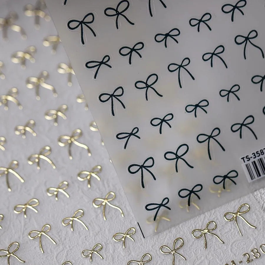 Black White Bow Nail Art Stickers Adhesive Slider Embossed Metal Bow Knot Sticker Decals TS3587