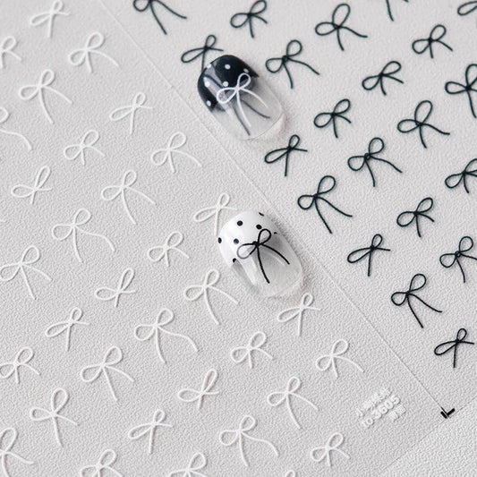 Black White Bow Nail Art Stickers Bow Tie Adhesive Embossed Sticker Decals 