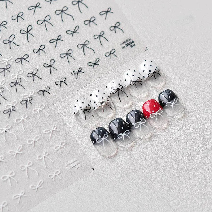 Black White Bow Nail Art Stickers Bow Tie Adhesive Embossed Sticker Decals 