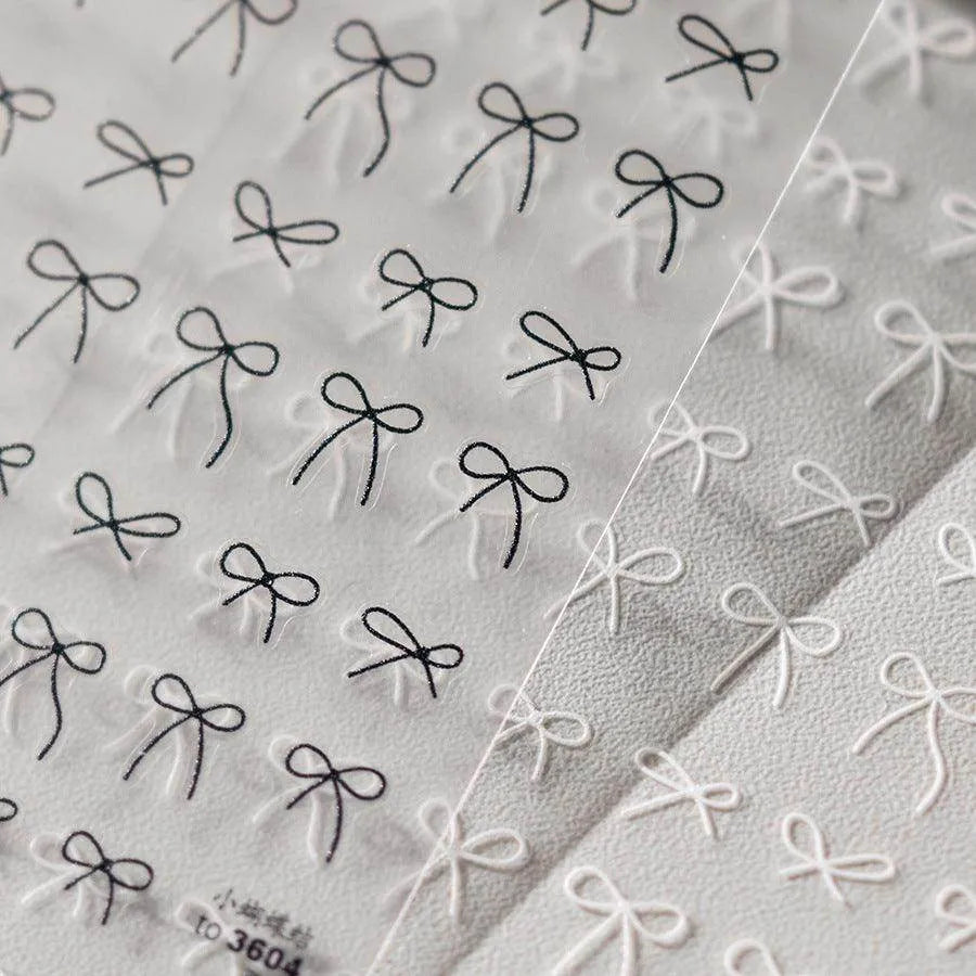 Black White Bow Nail Art Stickers Bow Tie Adhesive Embossed Sticker Decals 