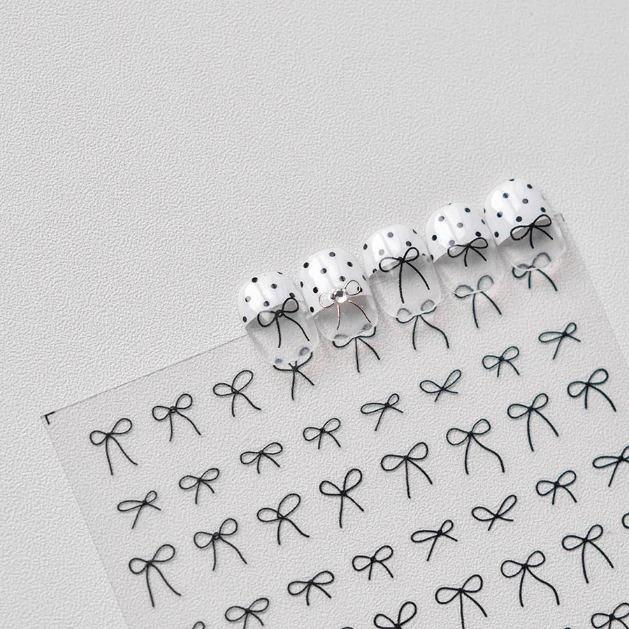 Black White Bow Nail Art Stickers Bow Tie Adhesive Embossed Sticker Decals 