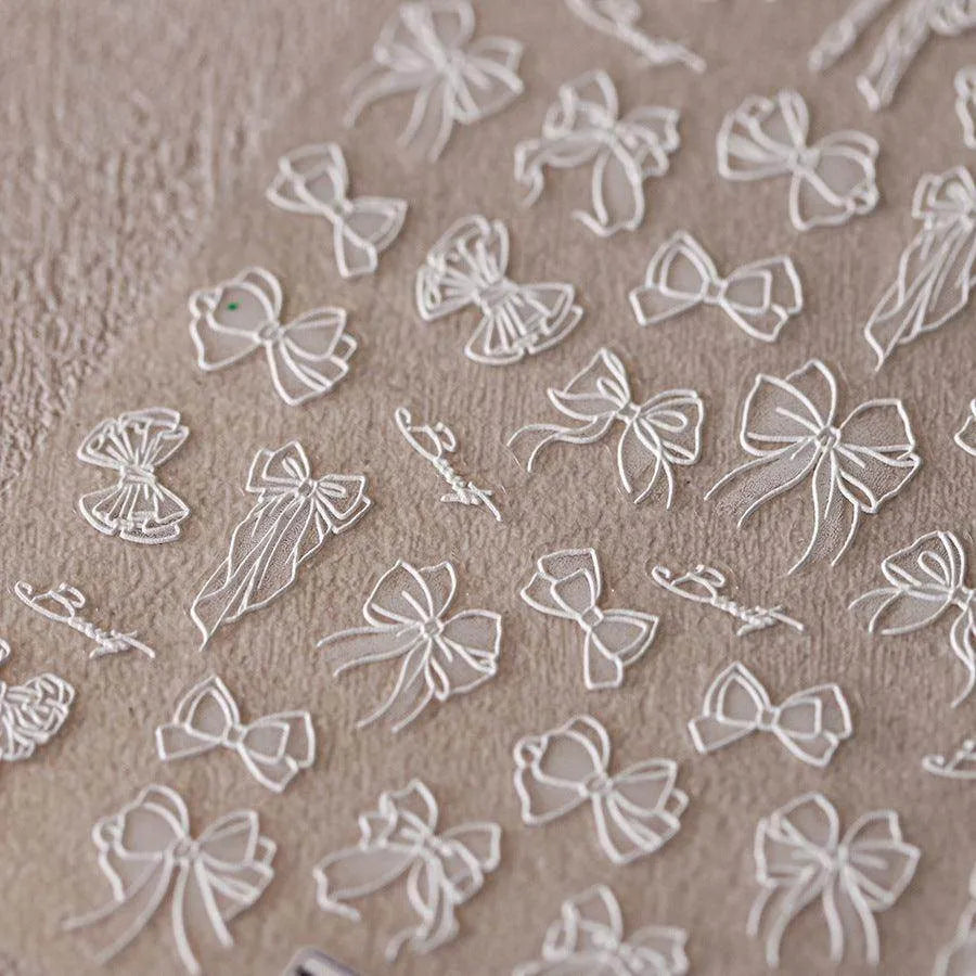 Black White Bows Nail Art Stickers Adhesive Ribbon Bow Embossed Sticker Decals 