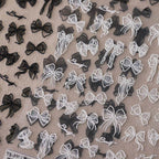 Black White Bows Nail Art Stickers Adhesive Ribbon Bow Embossed Sticker Decals 