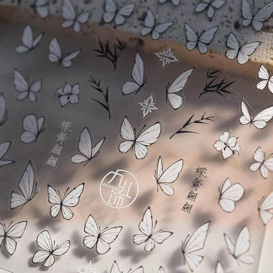 Black White Butterfly Nail Art Stickers Butterfly Wings Adhesive Sticker Decals to3953