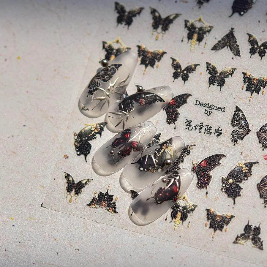Black White Butterfly Nail Art Stickers Butterfly Wings Adhesive Sticker Decals