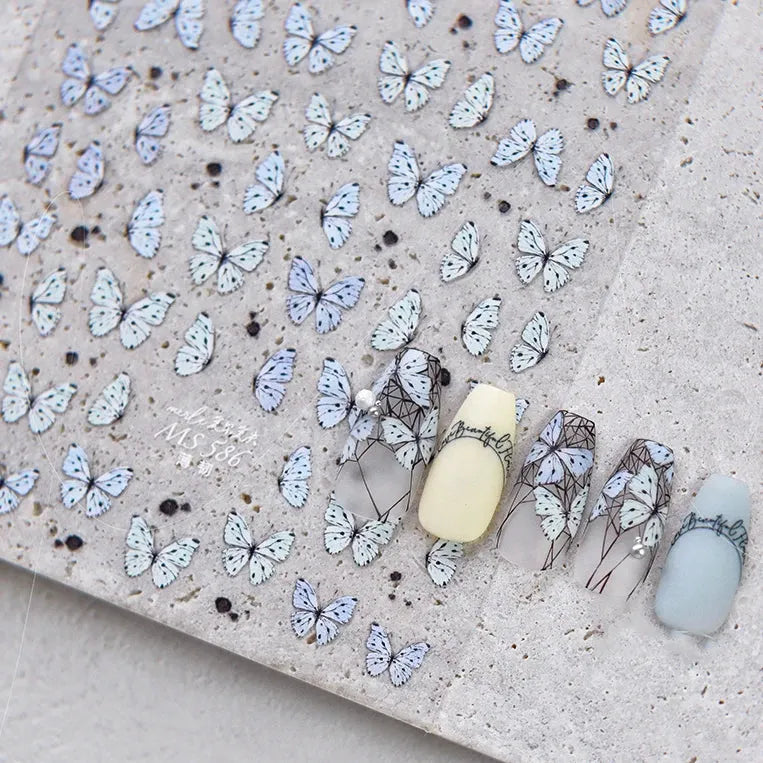 Black White Butterfly Nail Sticker Speckled Butterfly Wings Adhesive Sticker Decals MS588