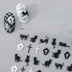 Black White Cross Nail Art Stickers Adhesive Slider Black Cat Sticker Decals 