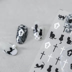 Black White Cross Nail Art Stickers Adhesive Slider Black Cat Sticker Decals 