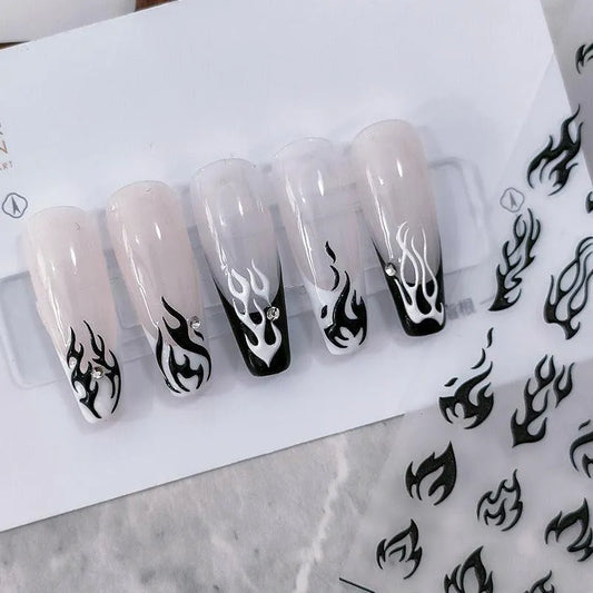 Black White Fire Design Nail Art Stickers Adhesive Slider Fire Sticker Decals TS2011