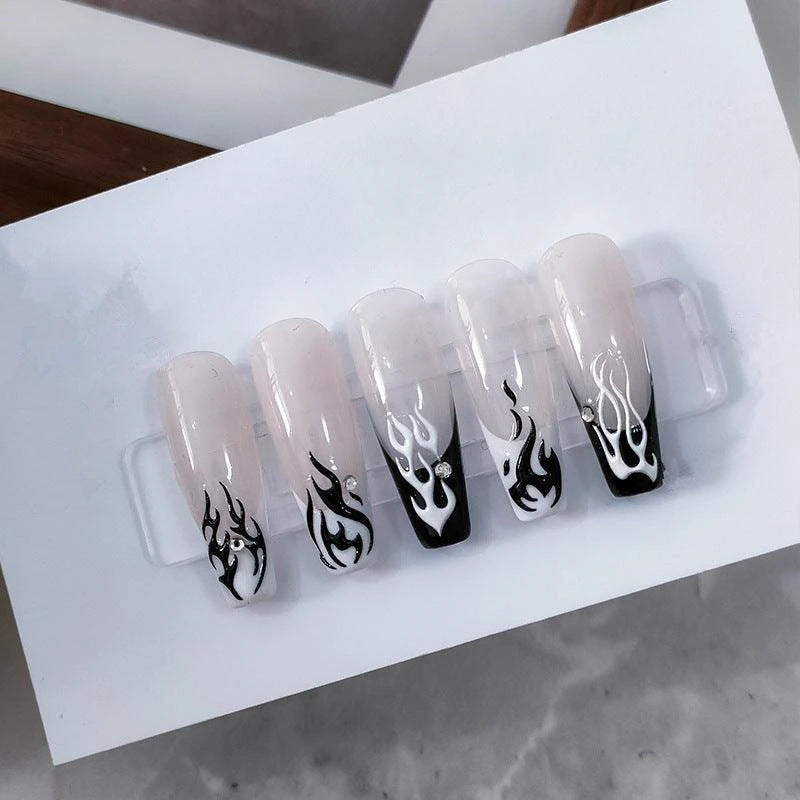 Black White Fire Design Nail Art Stickers Adhesive Slider Fire Sticker Decals TS2011