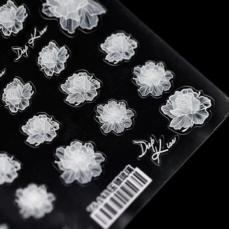 Black White Flower Nail Art Stickers Adhesive Lace Floral 3D Adhesive Decals TS148