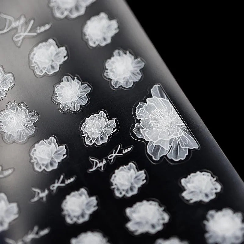 Black White Flower Nail Art Stickers Adhesive Lace Floral 3D Adhesive Decals TS148