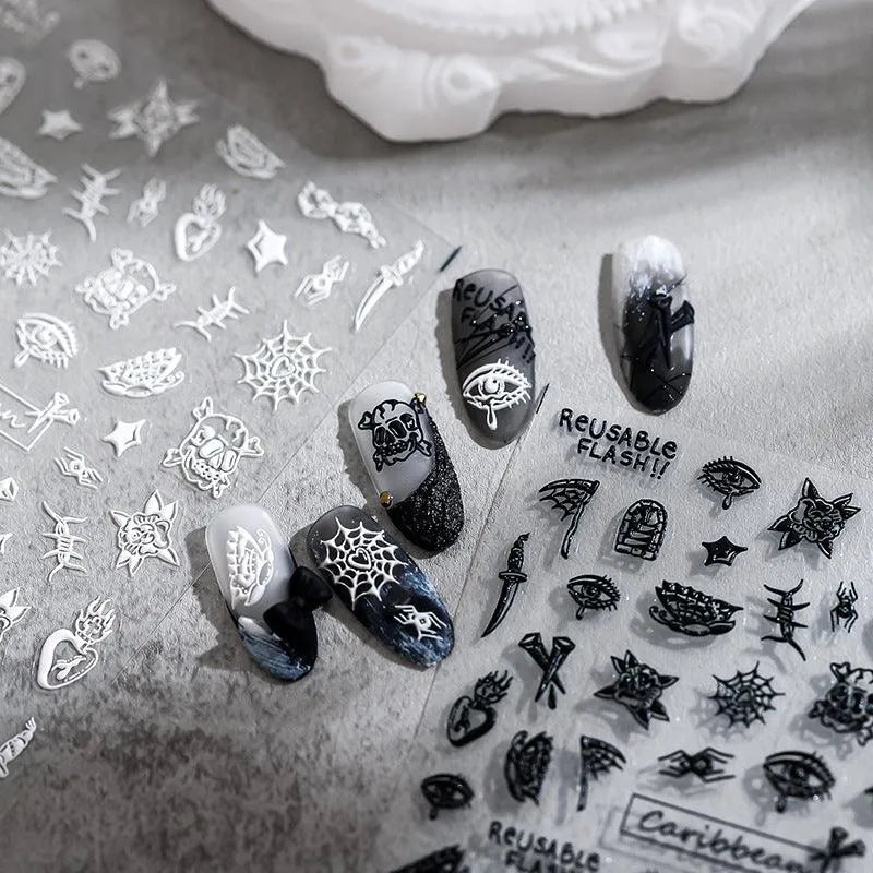 Black White Nail Art Stickers Adhesive Slider Pirate Totem Sticker Decals TS1697