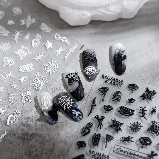 Black White Nail Art Stickers Adhesive Slider Pirate Totem Sticker Decals TS1697