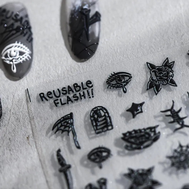 Black White Nail Art Stickers Adhesive Slider Pirate Totem Sticker Decals TS1697