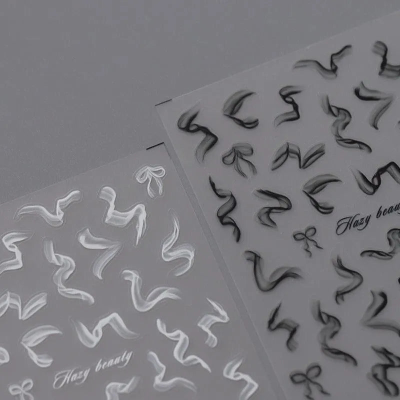 Black White Nail Art Stickers Adhesive Slider Ribbon Sticker Decals TS2805