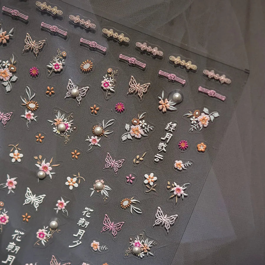 Blooming Sakura Nail Art Stickers Adhesive Peachblow Flower Embossed Sticker Decals to3854