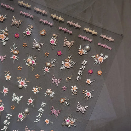 Blooming Sakura Nail Art Stickers Adhesive Peachblow Flower Embossed Sticker Decals to3854