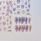 Blue Butterfly Nail Art Stickers Adhesive Embossed Pink Lace Sticker Decals to3345