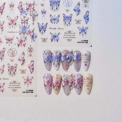 Blue Butterfly Nail Art Stickers Adhesive Embossed Pink Lace Sticker Decals to3345