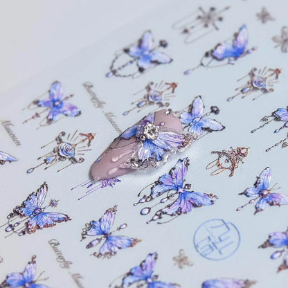 Blue Butterfly Nail Art Stickers Adhesive Embossed Pink Lace Sticker Decals to3345