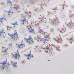 Blue Butterfly Nail Art Stickers Adhesive Embossed Pink Lace Sticker Decals to3345