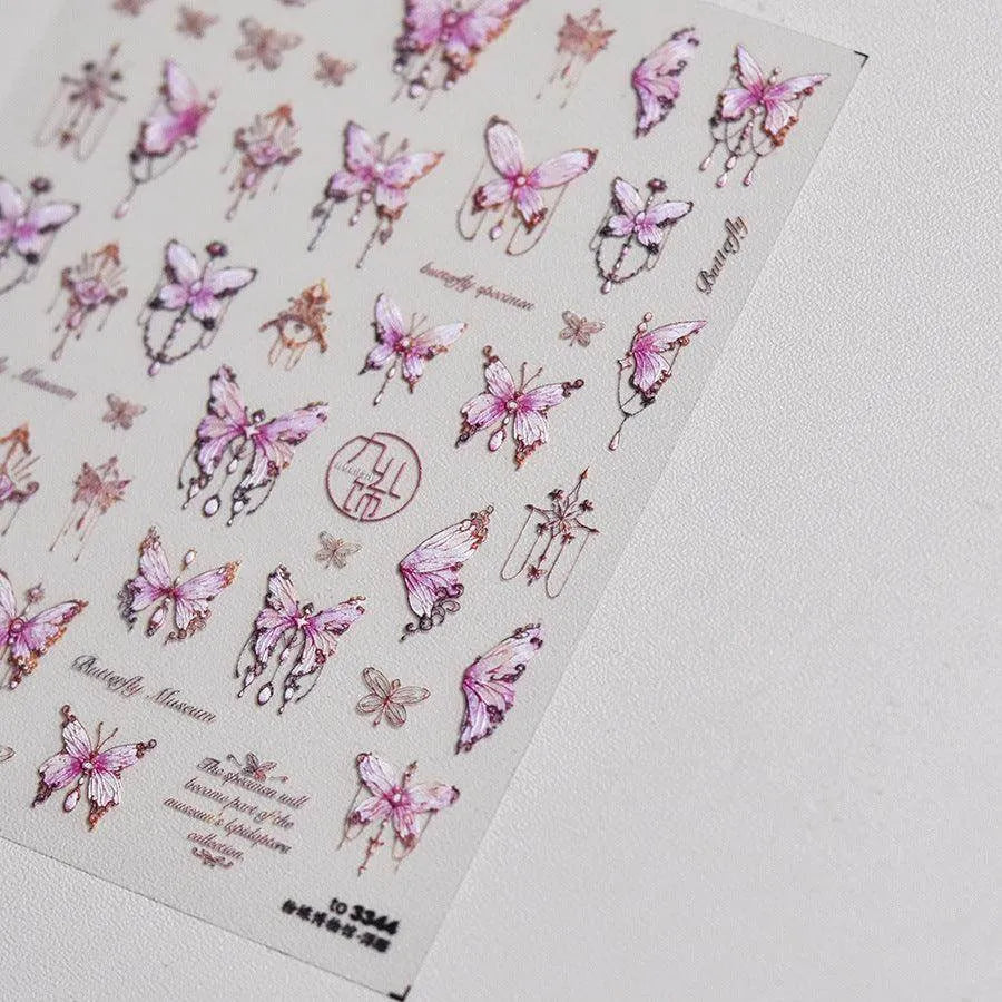Blue Butterfly Nail Art Stickers Adhesive Embossed Pink Lace Sticker Decals to3345