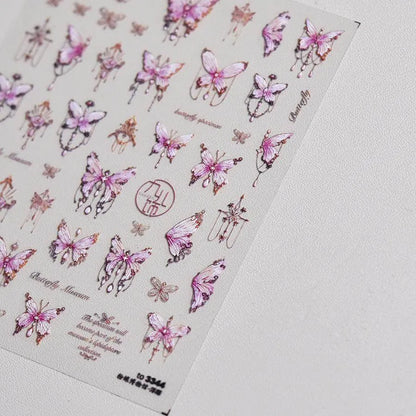 Blue Butterfly Nail Art Stickers Adhesive Embossed Pink Lace Sticker Decals to3345