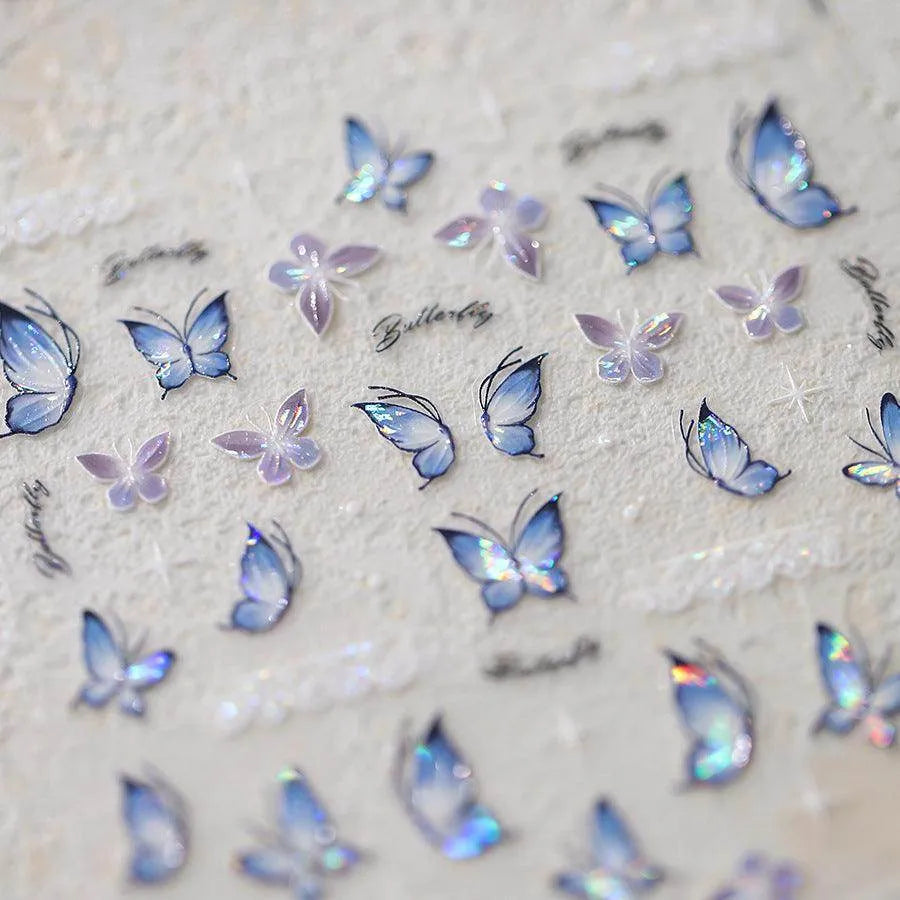 Blue Butterfly Nail Art Stickers Adhesive Slider Butterfly Wing Sticker Decals M320