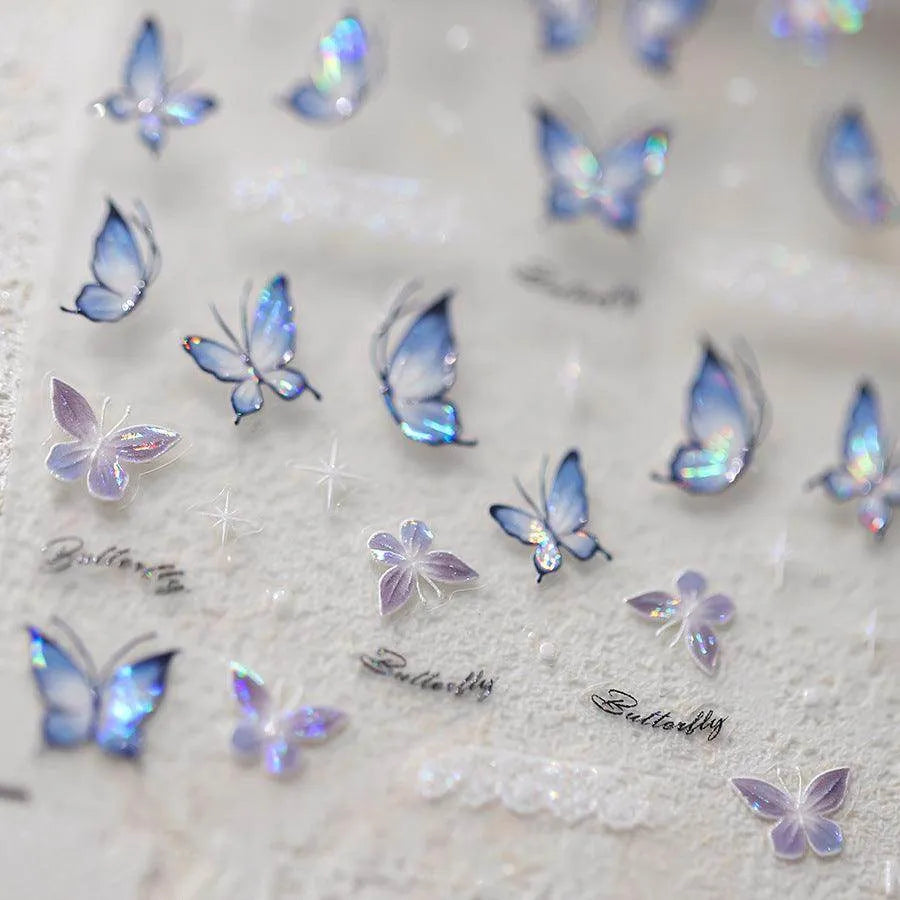 Blue Butterfly Nail Art Stickers Adhesive Slider Butterfly Wing Sticker Decals M320