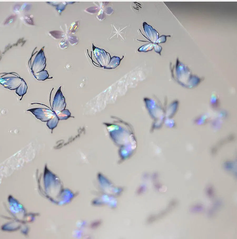 Blue Butterfly Nail Art Stickers Adhesive Slider Butterfly Wing Sticker Decals M320